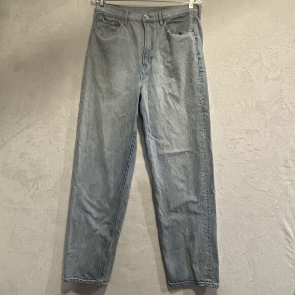 American Eagle Women's Denim Baggy Jeans Size 12 Regular Blue High-Rise Comfy - Picture 1 of 15